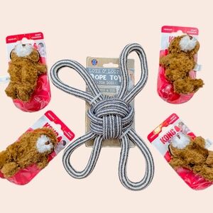 Dog Toy Bundle Treat Gift - Kong Dr Noyz (4) + Rope Knot for Teeth Oral Health